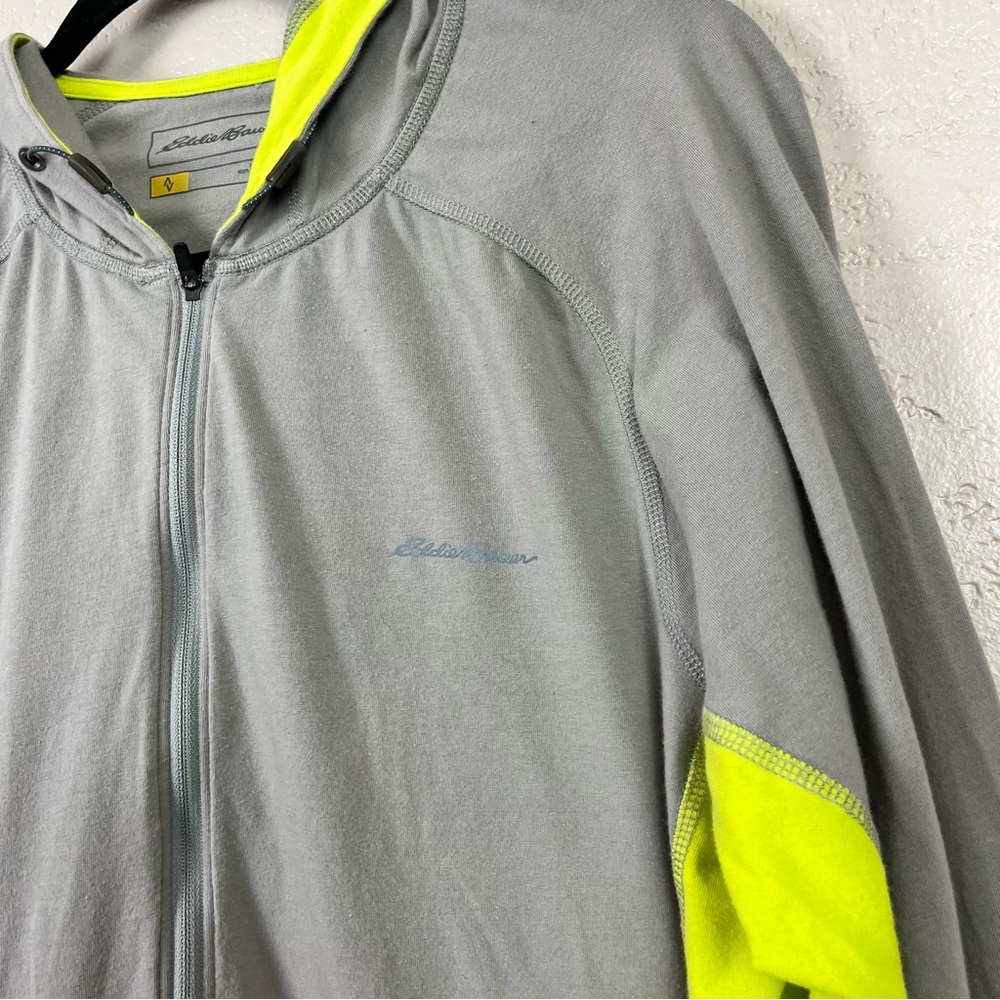 Eddie Bauer active Free Dry Men Hoddie Full Zip Sweater Size L  Color Gray/Green - Picture 10 of 11